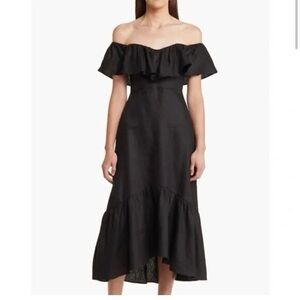Reformation Linen Off-Shoulder Dress with leg slit — BLACK — size 2